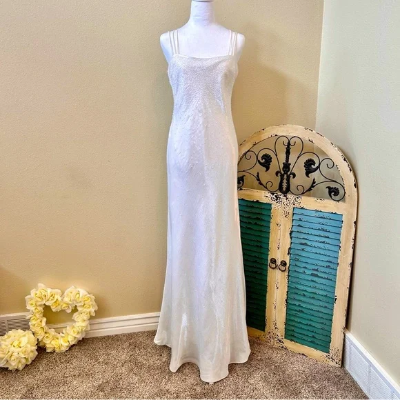 Y2K Beaded Slip Dress Vintage Silky Maxi Sex and the City Style - Picture 2 of 11